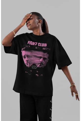 Efsane Film Fight Club Tyler Durden Ön Baskılı Unisex Oversize Ti Siyah