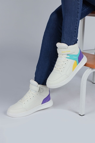 Jump 29185 Cırtlı Yüksek Bilekli Bej - Sarı Üniseks Çocuk Sneaker Günlük Spor Ayakkabı