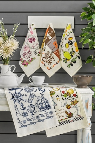 Casnack Nora 5 Adet Baskılı Mutfak Havlusu Seti 30x50 - Zeytin