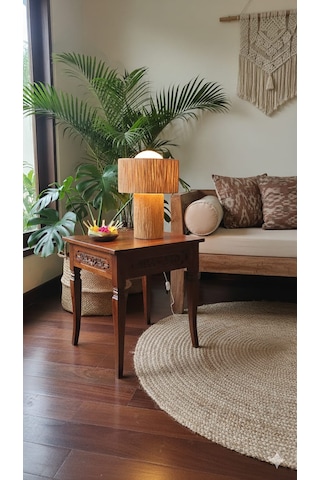 Makrome Rafya Abajur Modern Tasarım Dekoratif Masa Lambası Aydınlatma Glop Cam Abajur Hasır