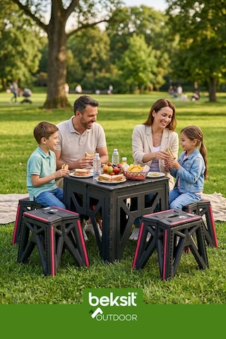 Outdoor Herkül Premium Katlanır Kamp Masa Takımı Seti - Antrasit Çantalı Antrasit Antrasit