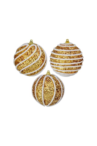 Yılbaşı Ağaç Süsü Top Süs Çizgili 8cm 3 Lü Altın Diğer