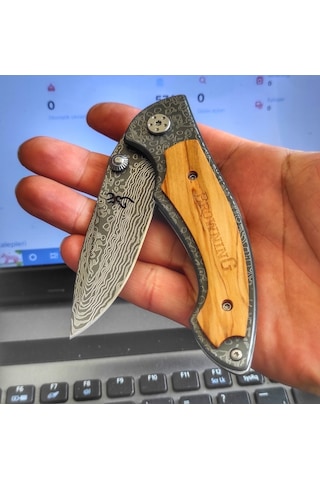 Browning Damascus Görünümlü Kamp Çakı Kahverengi - Gri