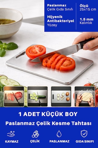 1 Adet Paslanmaz Çelik Küçük Boy Mutfak Kesme Tahtası Et Sebze Doğrama Tahtası Gümüş