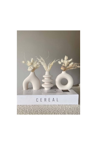 10 Cm Minimal Vazo Set 3'lü Bohem Biblo Minyatür Dekoratif Vazo Seti Ham Beyaz