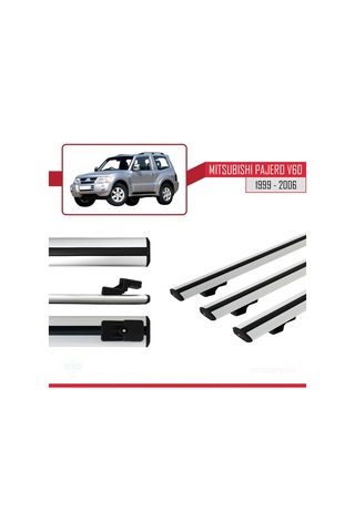 Mitsubishi Pajero V60 3 Kapı 1999-2006 Arası İle Uyumlu Basic Model Ara Atkı Tavan Barı Gri 3 Adet