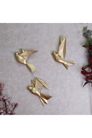 Mouette 3'Lü Dekoratif Kuş Altın