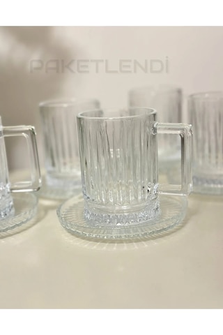 Çeyizci Çarşı 6 Kişilik 12 Parça Çay Kahve Fincan Takımı - Elysia Model İthal Şeffaf