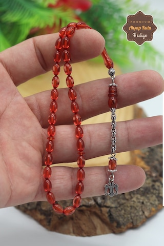 Midyat Nurtaş Gümüş Açık Kırmızı Arpa Kesim Gümüş Püsküllü Ateş Kehribar Tesbih 201023482