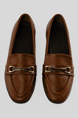 Kadın Loafer Gold Tokalı Günlük Ayakkabı Elio Taba Taba