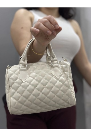 Biçomi Kapaksız Kapitone Krem Cilt Çanta Krem