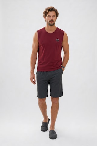 Tudors Erkek Standart Fit Normal Kesim Kısa Kollu Pamuklu Baskılı Bordo Gri Pijama Takımı-51145