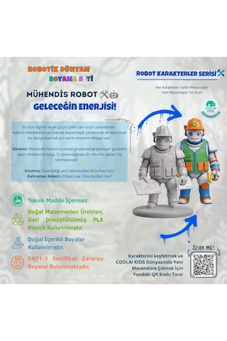 Codlaı Kids Robotik Dünyam 3d Boyama Seti - Çocuklar İçin Eğitici Yaratıcı Oyuncak Boyama Kiti - Mühendis Robot