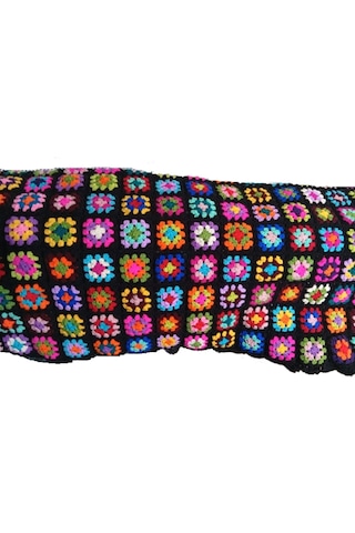 El Örgüsü Etnik Otantik Motifli Siyah Koltuk Şalı 100 Cm X 100 Cm Siyah - Çok Renkli