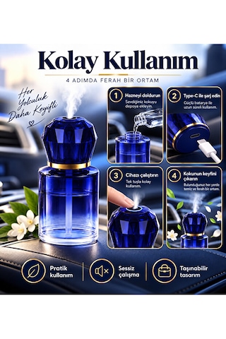 Araç Koku Makinesi 120 Ml Ultrasonik Aroma Difüzörü Type-c Şarjlı Ambiyans Işıklı 001