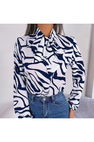 Gmxıa Kadın Modası Rahat Yaz Uzun Kollu V Yaka Bluzlar Ve Mizaç Kontrast Renkli Çizgili Şifon Gömlek Fener Kollu Gömlekler Yeşil