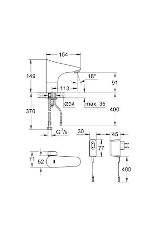 Grohe Fotoselli Lavabo Bataryası Elektrikli Çift Su Giriş 36015001