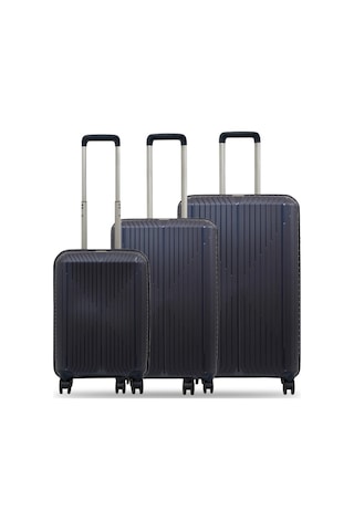 Ground Dikey Çizgili 3'lü Set Valiz 10728 Lacivert