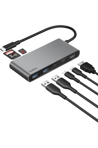 Belkin Avc023 7in1 100w Usb-c Multiport Hub 2x Usb-c , 2x Usb-a , 1x Hdmı 4k 60hz , Sdµ Sd Card Reader - Uzay Grisi