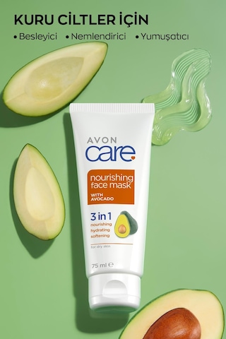 Avon Care Kuru Ciltler İçin 3'ü 1 arada Avokado Özlü Yüz Maskesi