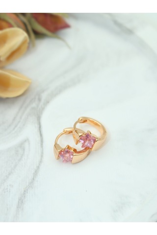 Vıp Pembe Yıldız Taşlı Gold Çelik Küpe - Suya Ve Denize Dayanıklı Gold