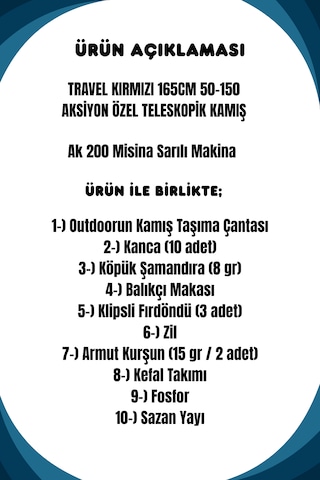 Travel Kırmızı 165cm 50-150gr Ak 200 Çocuk Olta Seti 1
