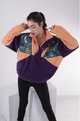 Kadın Erkek Güneş Desenli Yarım Fermuarlı Polar Sweatshirt