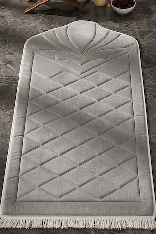 Gri Kapitone Dolgulu Lüks Seccade 65x115 Cm