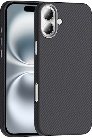 Apple Uyumlu iPhone 16 Kılıf M-safe Şarj Özellikli Karbon Fiber Görünümlü Gros Kapak Siyah