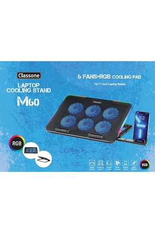 Gaming M60 Laptop Soğutucu, 2500 Rpm,10 Rgb Işık Kontrolü, 15.6-17 İnch, Hız Kontrolü, 6 Büyük Fan,telefon Standı, 2 Usb