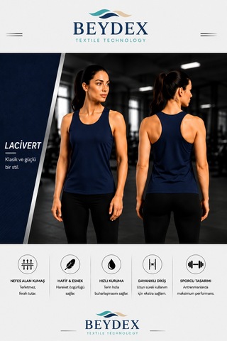 Beydex Bisiklet Yaka Sıfır Kollu Standart Kalıp Kadın Spor Atlet Lacivert