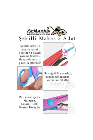 Şekilli Makas Metal Plastik Kaplamalı 3 Lü 1 Paket Desenli Tırtıklı Şekilli Kesen Makas Seti Güvenli Çocuk Okul Öncesi