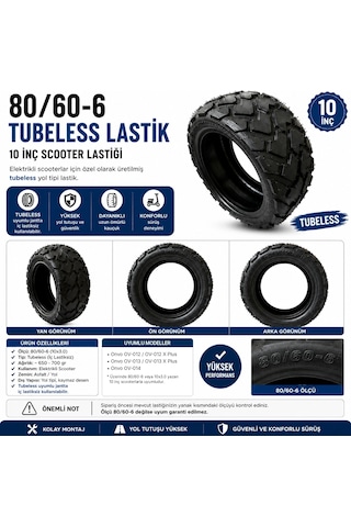 Elektrikli Scooter 10 İnç Lastik Offroad Lastiği 80/60-6 Tubeless Lastik