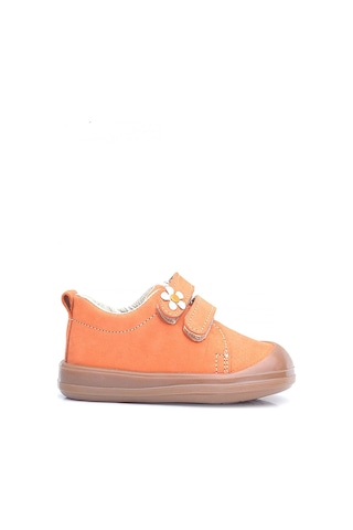 Rakerplus Sonic Hakiki Deri Turuncu Cırtlı Çiçekli Kız Bebek Sneaker Ayakkabı Turuncu
