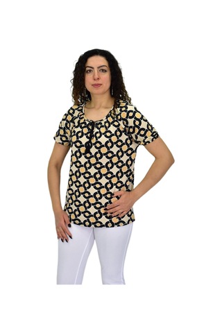 Kadın Kısa Kol Baskılı Bluz Bgl-st04700 Bej