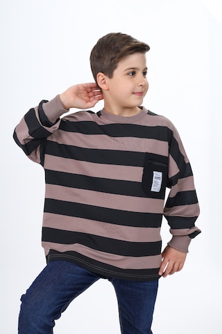 Toontoy Erkek Çocuk Çizgili Sweatshirt Acı Kahve
