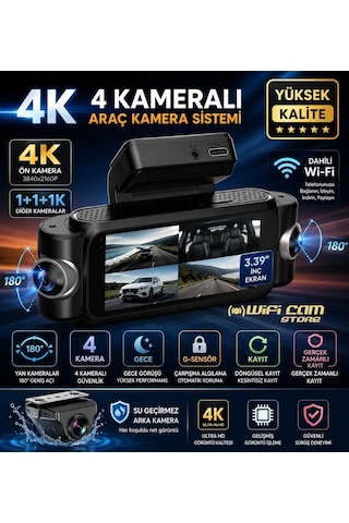 4 Kameralı 4k Yüksek Kalite Ekranlı Wifi Araç Kamerası