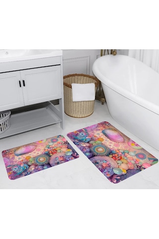 Rovigo Home Dijital Baskılı 2'li Banyo paspas Takımı RVG5272 Çok Renkli