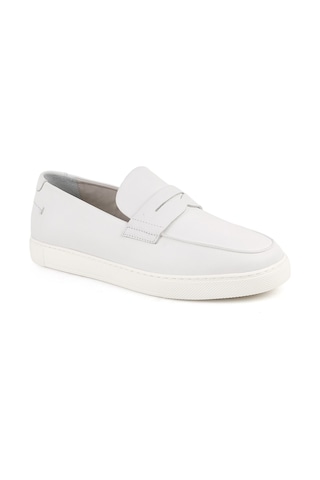 Libero L5876 Bembeyaz Hakiki Deri Ultra Hafif Eva Tabanlı Erkek Loafer Slip-on Ayakkabı Beyaz