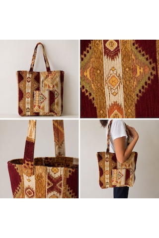 Bk Gift El Yapımı Otantik Türk Kilim Omuz Çantası -12, Günlük, Kitap, Tablet, Plaj Ve Seyahat Çantası Çok Renkli