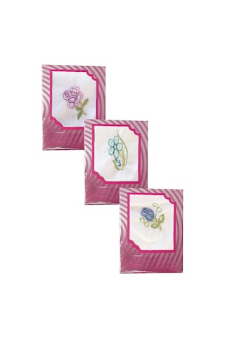3 Lü Özel Paket Premium Kadın İşlemeli Mendil Seti %100 Pamuk 28x28 Cm