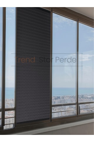 Antrasit Plise Katlanır Cam Balkon Perdesi - Ofis Perdesi - Salon Perdesi - 014 Antrasit