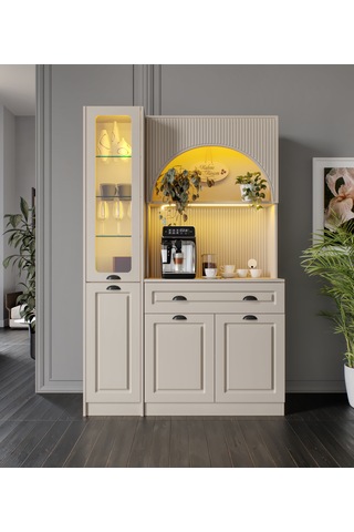Siena Kum Beji Midi Sol Vitrinli 130 Cm Komple Mdf Led Aydınlatmalı Kahve Köşesi
