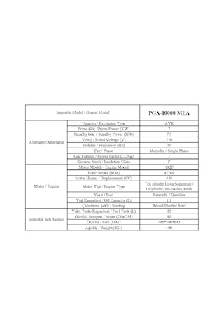 Armak PGA-10000 Mea 9.6 Kva Benzinli Marşlı Portatif Jeneratör