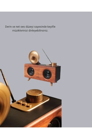 Retro Gramafon Bluetooth Hoparlör Çift Stereo Sesli Fm Radyo Destekli