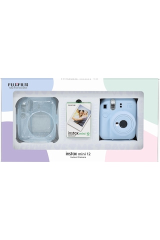 Fujifilm Instax Mini 12 Fotoğraf Makinesi + 10'lu Film + Pleksi Kılıf Mavi