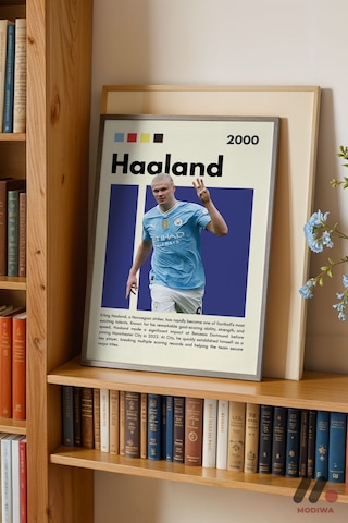 Haaland Futbol Posteri, Siyah Çerçeveli Duvar Tablosu - Spor Severlere Hediye