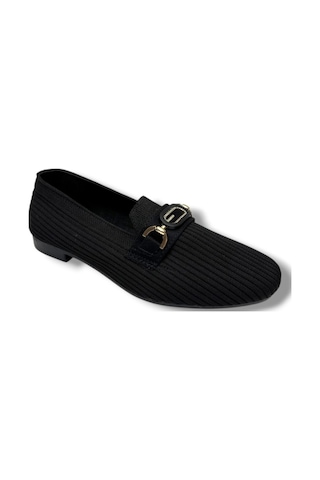 Ceylan Shoes 160-26 Triko Taşlı Toka Anatomik Kadın Babet Sıyah