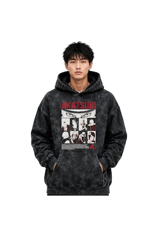 Sevbano Akatsuki Anime Baskılı Unisex Oversize Yıkamalı Premium Hoodie Sw Siyah