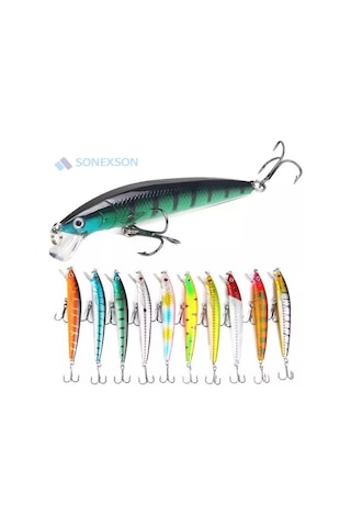 10 Adet 10cm 9gr Minnow Olta Yem Seti Rapala 1m Derinlik 10 Renk Karbon Çelik İğne